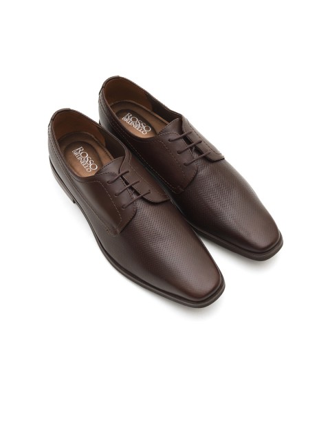 

ROSSO BRUNELLO Men Coffee Brown Brown Textured Leather Formal Derbys