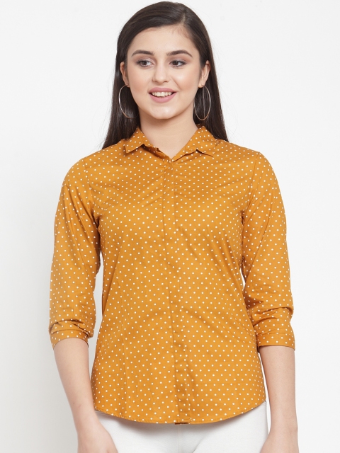 Hancock Women Mustard Yellow & Off-White Slim Fit Printed Formal Shirt