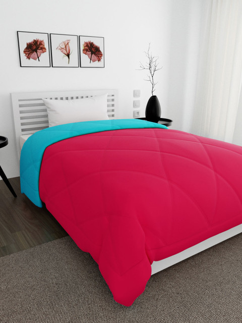 

Stoa Paris Pink & Turquoise Blue Solid AC Room 210 GSM Single Reversible Bed Comforter