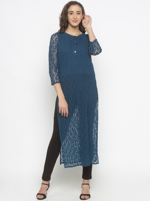 

Iti Women Teal Blue Lace Top