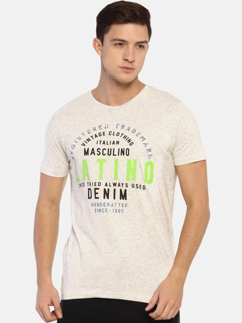 

Masculino Latino Men Cream-Coloured Printed Round Neck T-shirt