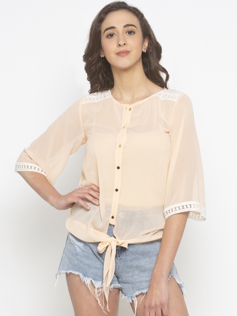 

Iti Women Peach-Coloured Solid Tie-Waist Top