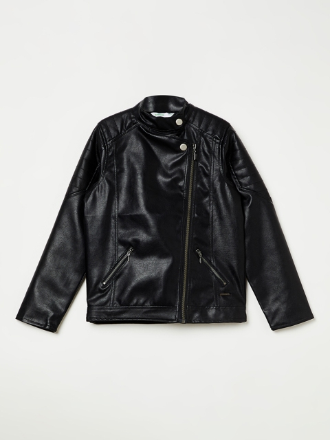 

Bossini Girls Black Solid Biker Jacket