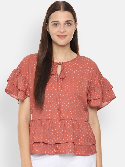 

Van Heusen Woman Rust Orange Printed Top