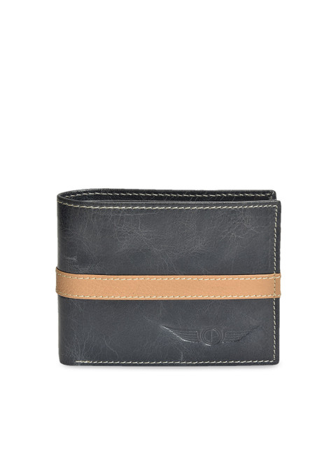 

CHRISTOPOLO Men Charcoal Grey & Beige Striped Two Fold Wallet