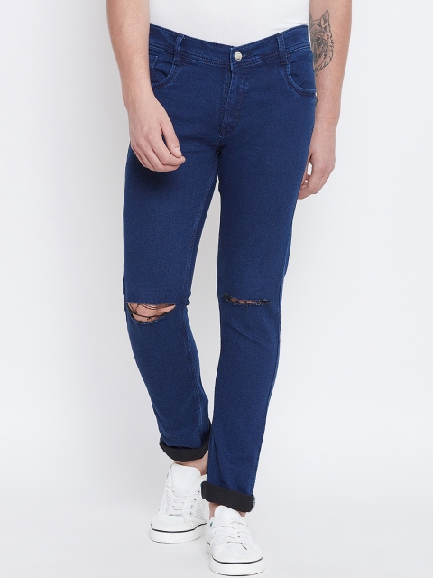 

CHROME & CORAL Men Blue Regular Fit Mid-Rise Slash Knee Jeans