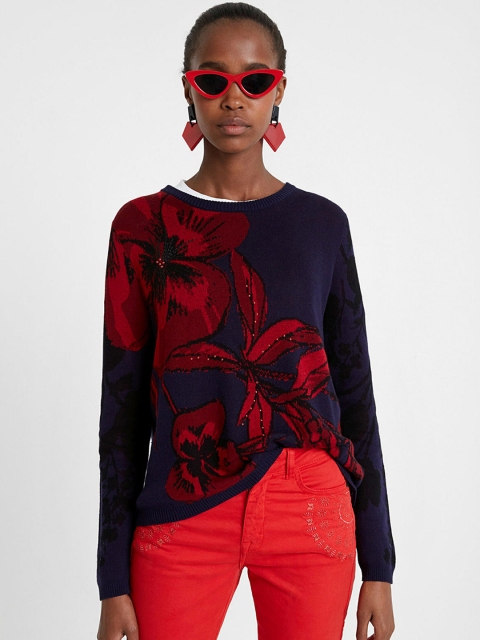 

Desigual Women Blue Self Design Pullover Sweater