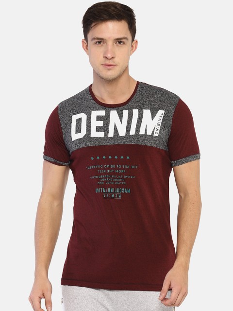 

Masculino Latino Men Burgundy & White Printed Round Neck T-shirt