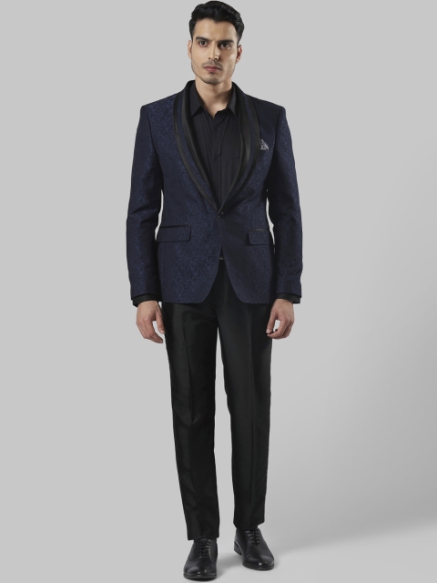 

Next Look Men Navy Blue & Black Self-Design Super Slim-Fit 2 Piece Tuxedo Suit
