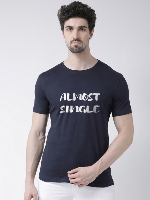 

Friskers Men Navy Blue Printed Round Neck T-shirt