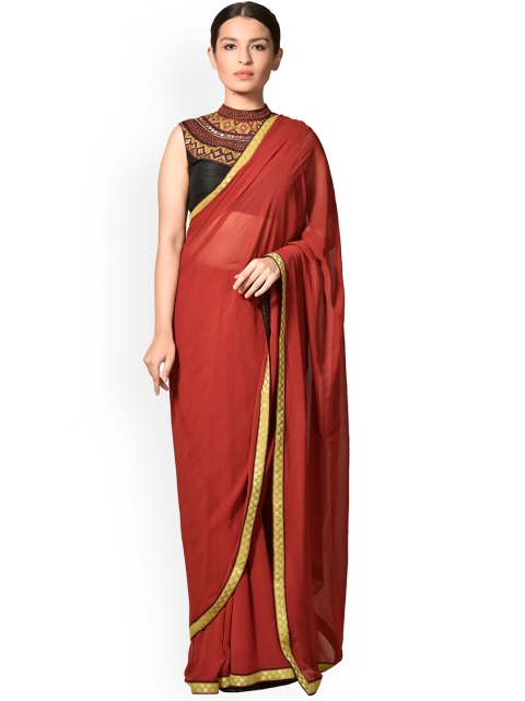 

Pernia Pop-Up Shop By Ri Ritu Kumar Maroon & Black Silk Blend Solid Saree