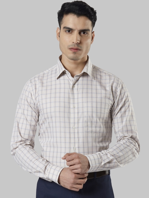 

Raymond Men Beige & Grey Slim Fit Checked Formal Shirt