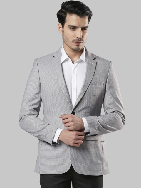 

Raymond Men Black & White Self-Design Single-Breasted Slim-Fit Blazer