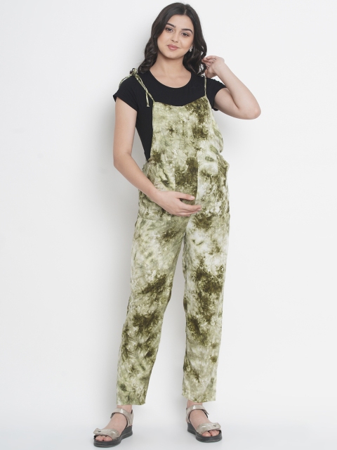 

Mine4Nine Women Olive Green Printed Maternity Dungarees