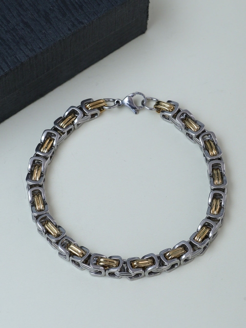 

Dare by Voylla Men Stainless Steel Silver-Plated Handcrafted Link Bracelet