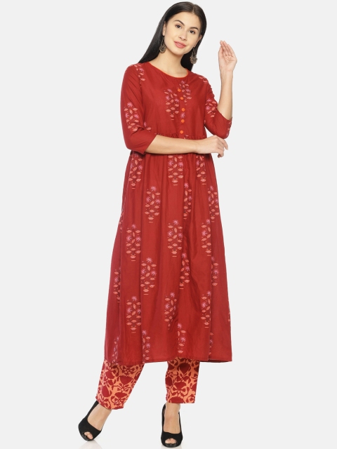 

Mytri Women Maroon Cambric Print Kurta with Palazzos