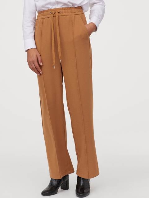 

H&M Women Beige Solid Wide Pull-On Trousers