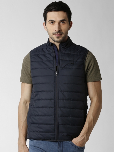 Peter England Casuals Men Navy Blue Solid Padded Jacket