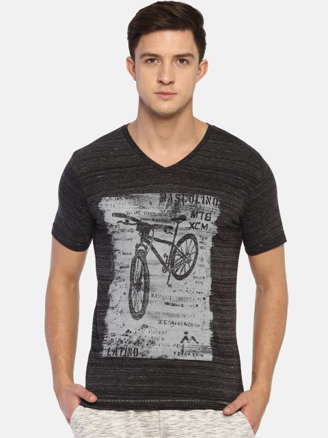 

Masculino Latino Men Black & Grey Printed V-Neck T-shirt