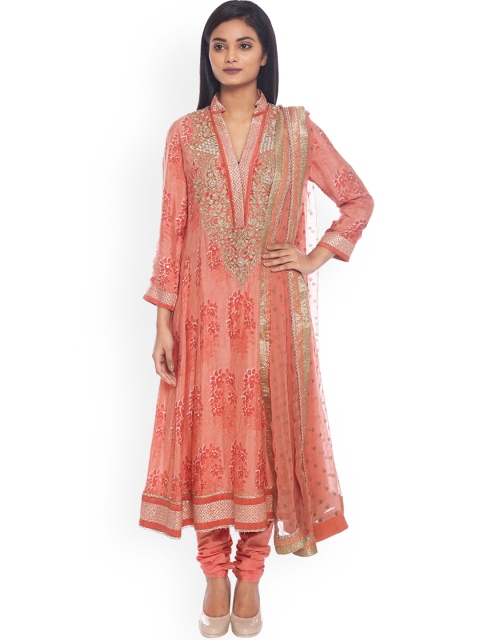 

Pernia Pop-Up Shop By Ri Ritu Kumar Women Peach-Coloured Printed Kurta Set