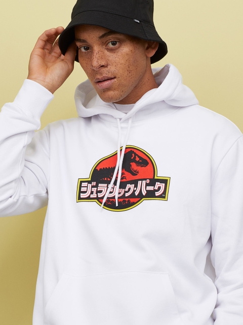 

H&M Men White & Red Printed Hooded Sweatshirt
