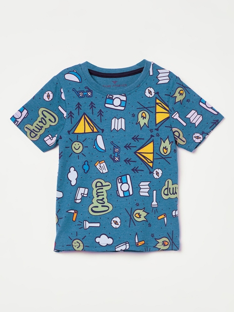 

Fame Forever by Lifestyle Boys Teal Blue Printed Round Neck T-shirt