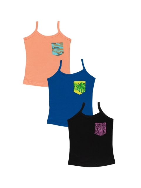 

You Got Plan B Girls Pack of 3 Solid Knitted Innerwear Vests, Blue