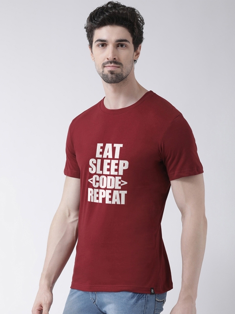 

Friskers Men Maroon Printed Round Neck T-shirt