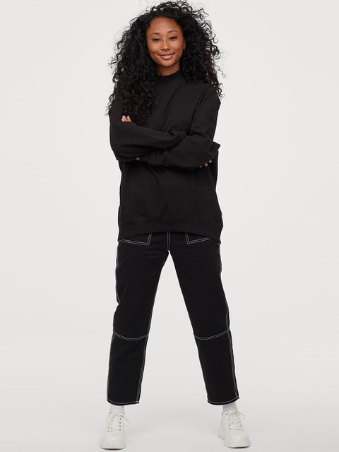 

H&M Women Black Solid Oversized Sweatshirt