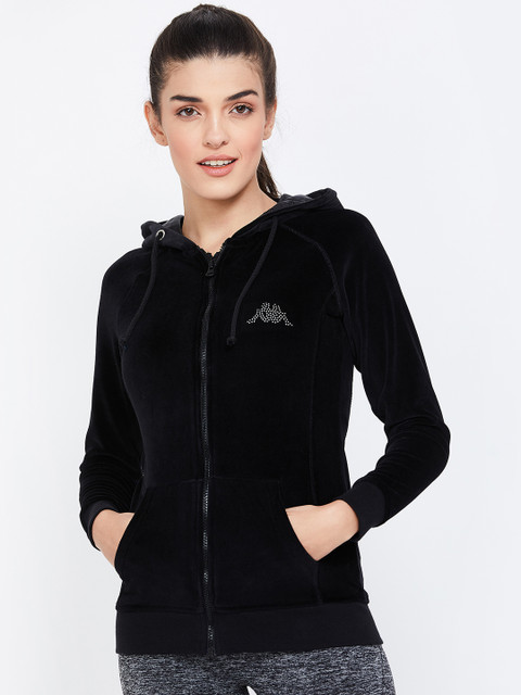 

Kappa Women Black Solid Hooded Sweatshirt