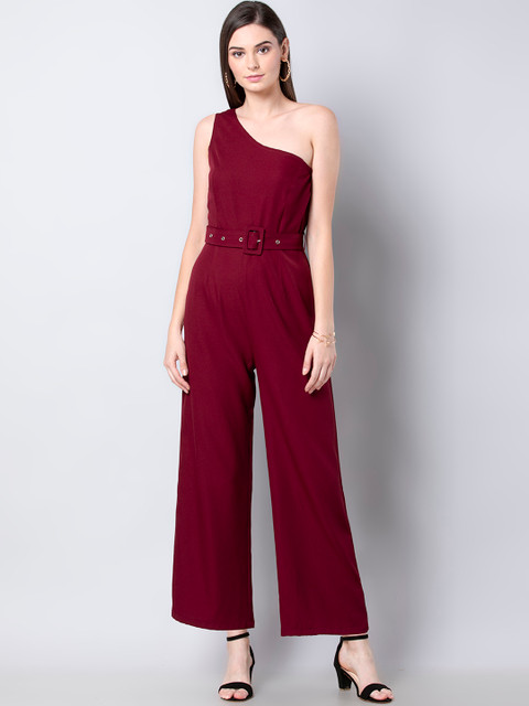 

FabAlley Women Maroon Solid Basic Jumpsuit