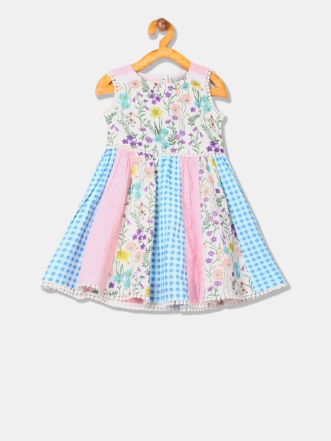

Cherokee Girls White & Blue Printed Fit and Flare Dress