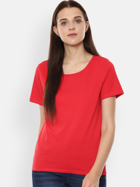 

Van Heusen Woman Red Solid Round Neck T-shirt