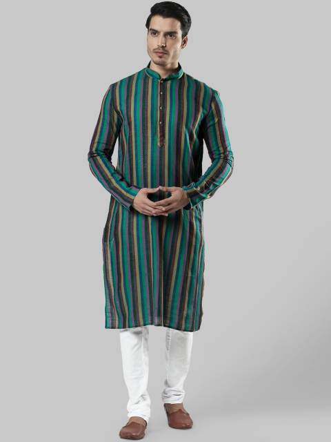 

Ethnix by Raymond Men Green Striped Straight Kurta