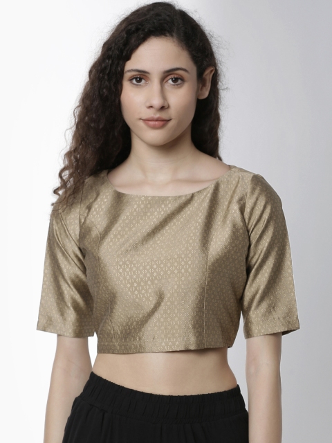 

De Moza Women Gold-Toned Printed Jacquard Crop Top