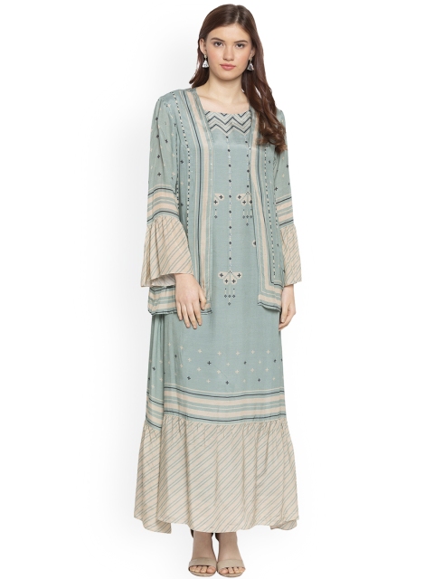 Pernia Pop-Up Shop By SOUP BY SOUGAT PAUL Women Sea Green Printed Fit and Flare Dress