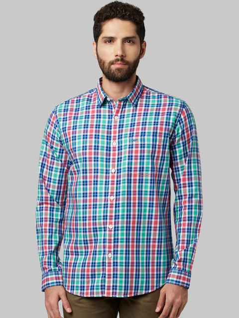 

Park Avenue Men Red & Blue Slim Fit Checked Casual Shirt