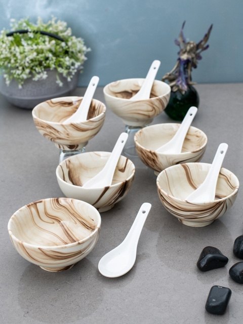 

White Gold Set of 6 White & Brown Bowls with Spoons