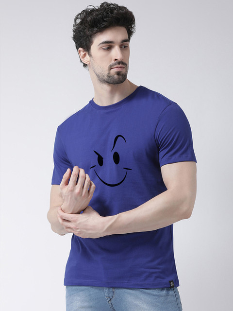 

Friskers Men Blue Printed Round Neck T-shirt