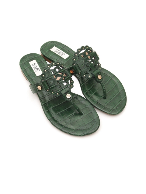 ROSSO BRUNELLO Women Green Embellished Open Toe Flats