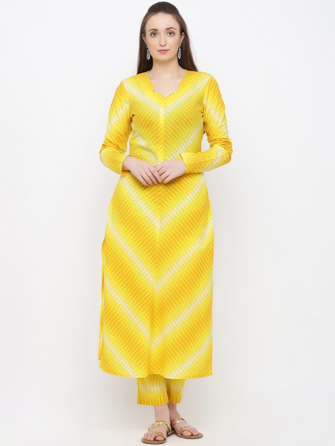 

Indian Virasat Women Yellow & Off-White Printed Kurta with Trousers