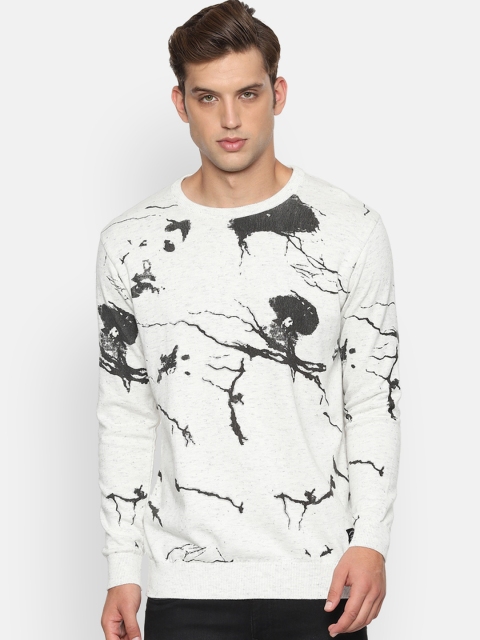 

People Men White Printed Pullover Sweater