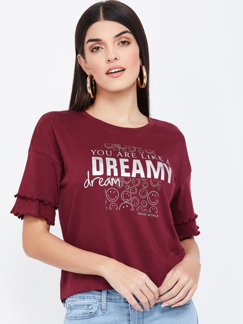 

Smiley World Women Maroon Printed Pure Cotton Top