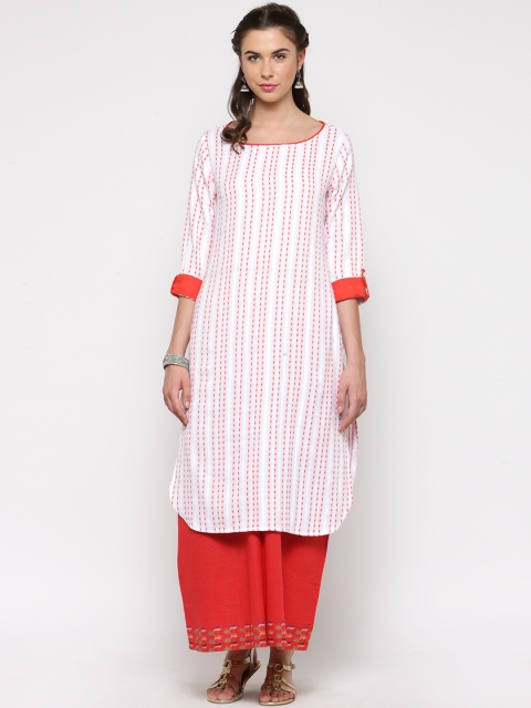 

Sera Women Off-White & Orange Printed Straight Kurta