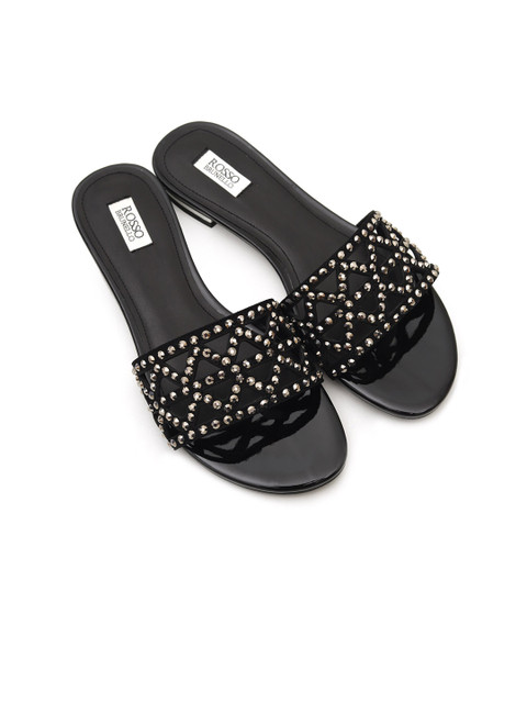 

ROSSO BRUNELLO Women Black Embellished Open Toe Flats