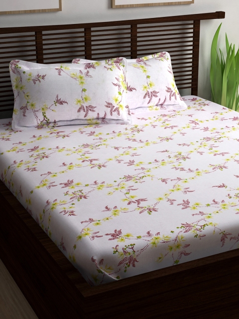 

Story@home White & Pink Floral 144 TC Cotton 1 Queen Bedsheet with 2 Pillow Covers