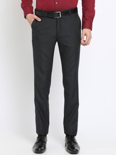 

Crocodile Men Charcoal Grey Slim Fit Solid Formal Trousers