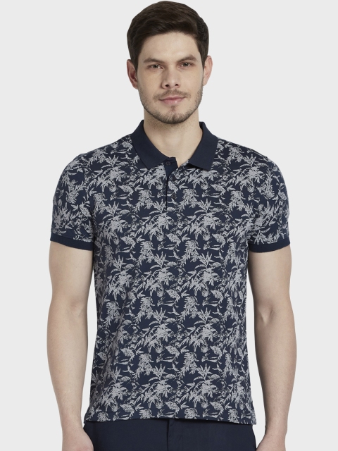 

ColorPlus Men Navy Blue & Grey Printed Polo Collar T-shirt