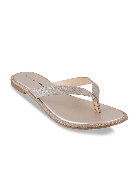 

LEMON & PEPPER Women Gold-Toned Embellished Open Toe Flats