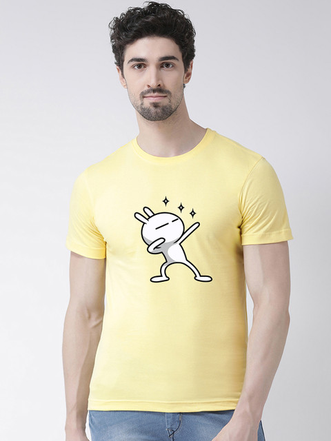 

Friskers Men Yellow & White Printed Round Neck T-shirt